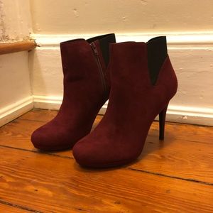 Thalia Sodi Maroon Suede Ankle Booties